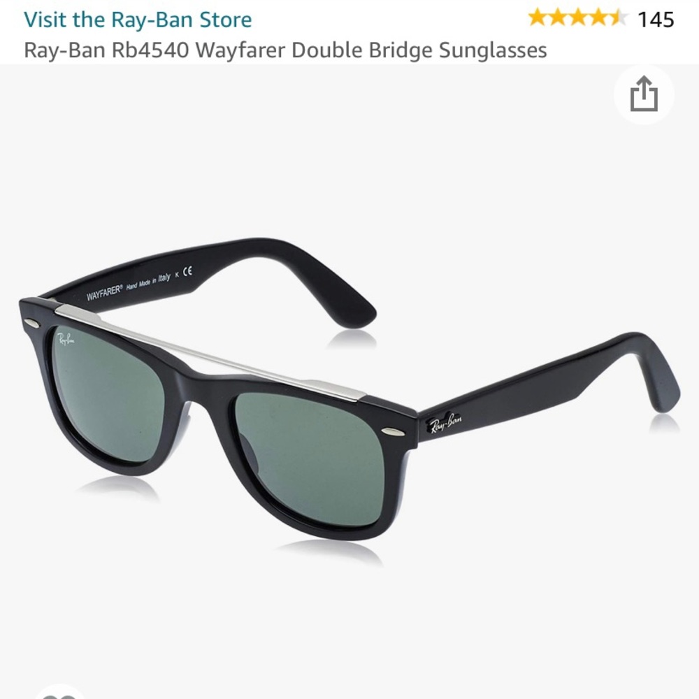 NWT Ray Ban Wayfarer Double Bridge Sunglasses Black/Green 50 mm